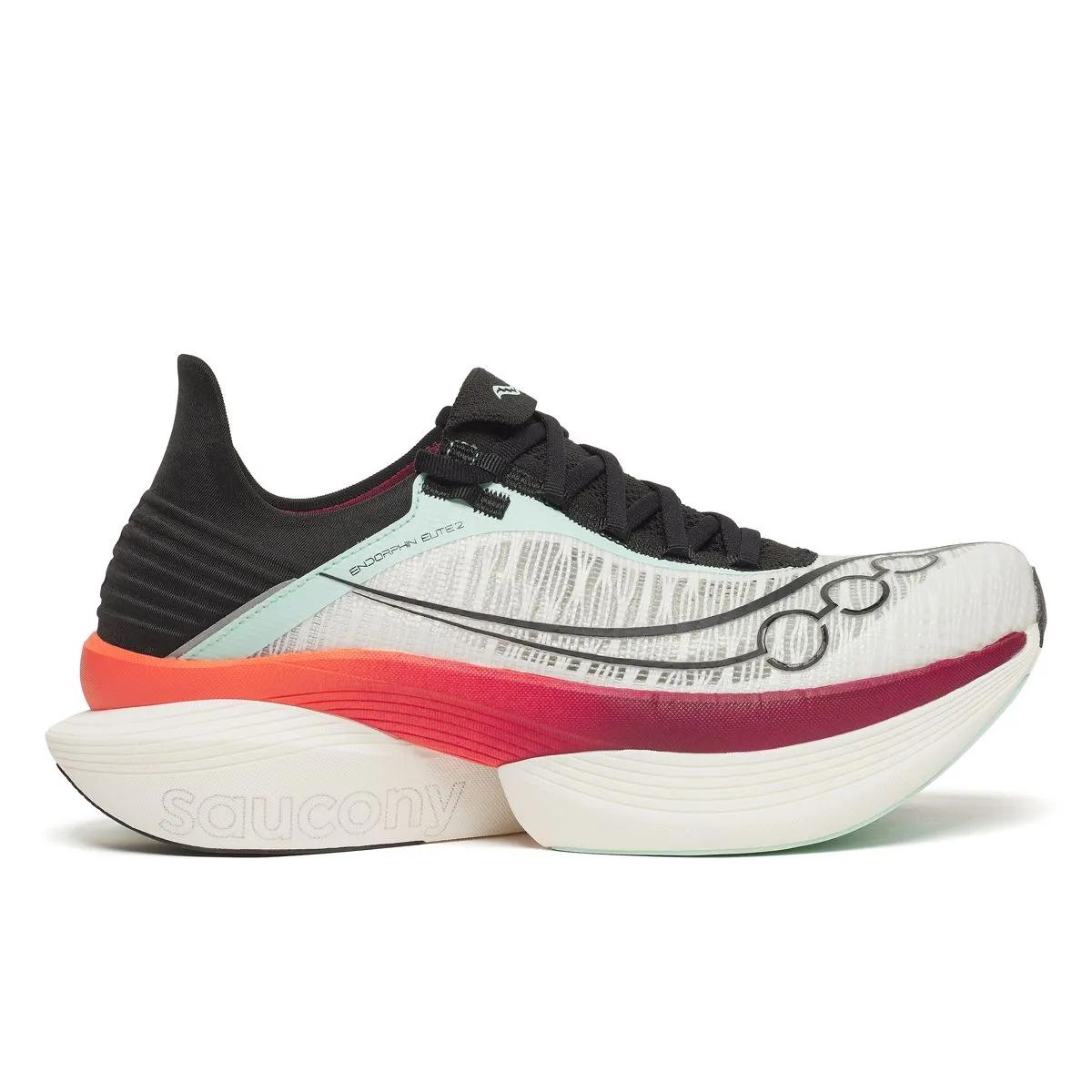 Saucony Endorphin Elite 2 running shoe in White / Crimson.